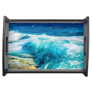 Turquoise Ocean Waves Serving Tray