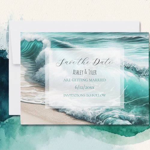 Turquoise Ocean Waves Wedding Save the Date