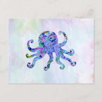 Turquoise Octopus Mosaic Sea Glass Silhouette  Postcard by prawny at Zazzle