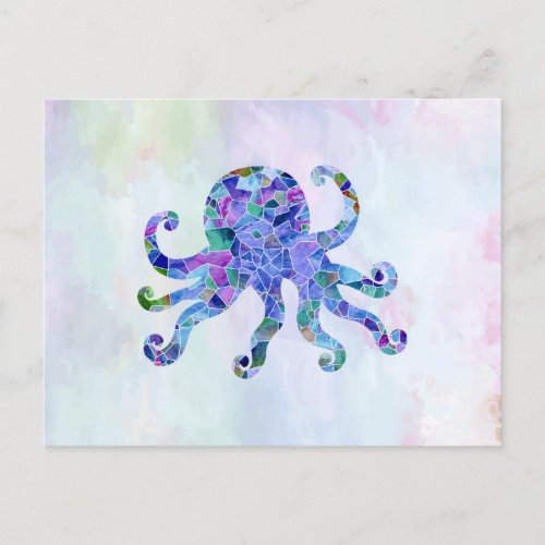 Turquoise Octopus Mosaic Sea Glass Silhouette  Postcard