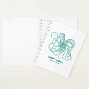 Turquoise octopus on white background planner