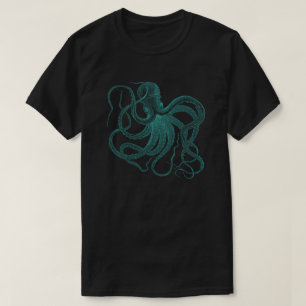 Turquoise Octopus Vintage Illustration T-Shirt