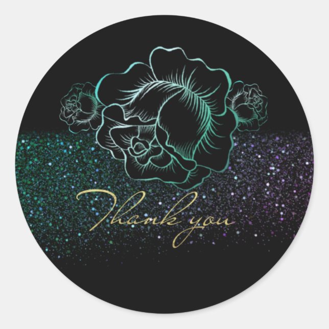 turquoise of roses and purine with thanks classic round sticker (Front)