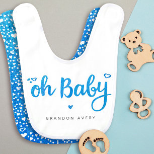 Turquoise Oh Baby Boy Script Name Heart Reversible Baby Bib