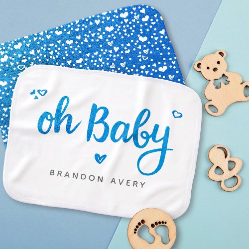 Turquoise Oh Baby Boy Script Name Heart Reversible Baby Burp Cloth