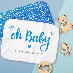 Turquoise Oh Baby Boy Script Name Heart Reversible Burp Cloth