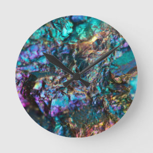 Turquoise Oil Slick Quartz Round Clock
