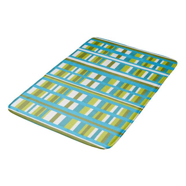 Turquoise, Olive & Lime Green Plaid Bath Mat (Angled)