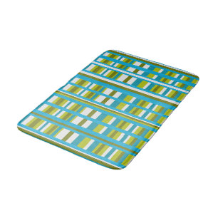 Turquoise, Olive & Lime Green Plaid Bath Mat