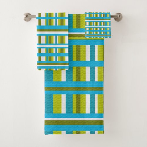 Turquoise Olive  Lime Green Plaid Bath Towel Set