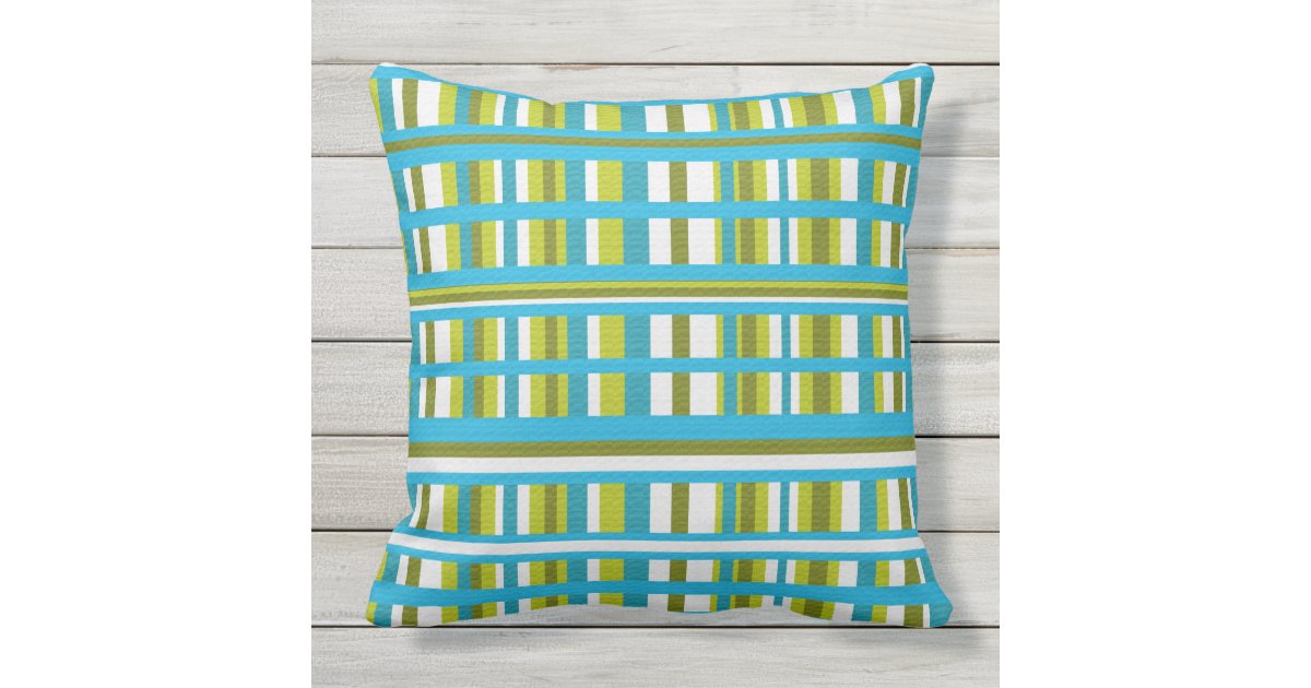 Turquoise, Olive & Lime Green Plaid Throw Pillow