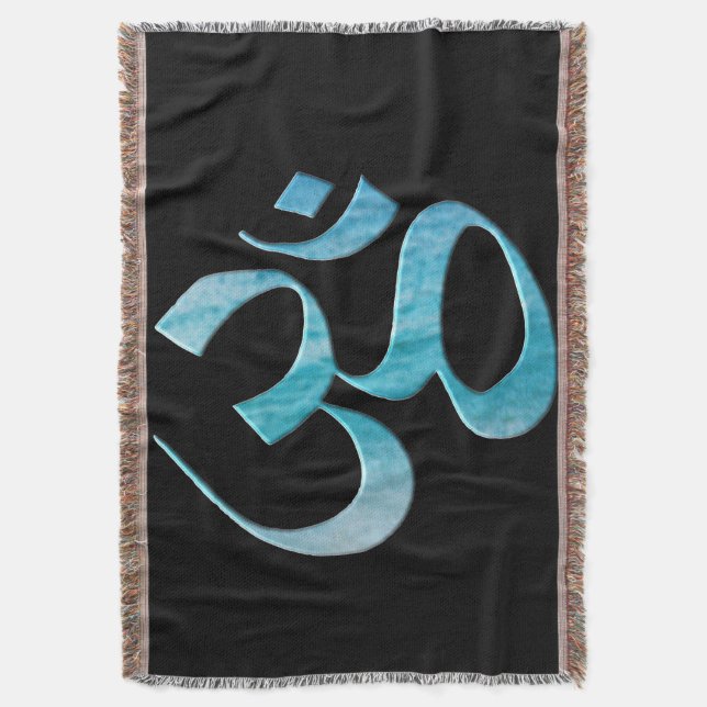 Turquoise Om  Throw Blanket (Front Vertical)