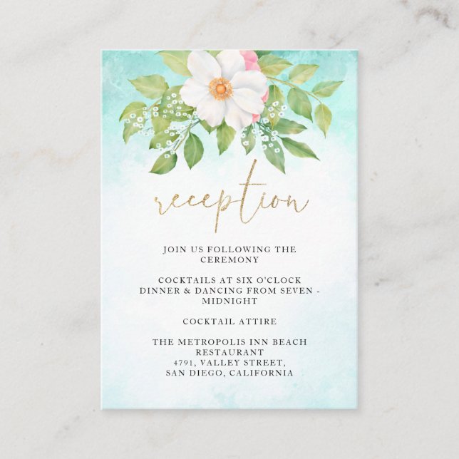 Turquoise Ombre Anemone Floral Wedding Reception Enclosure Card (Front)