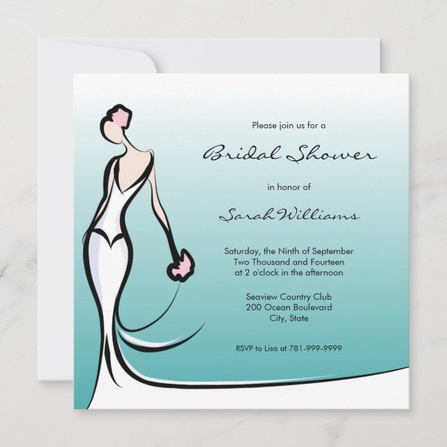 Turquoise Ombre Bridal Shower Invitations (Front)