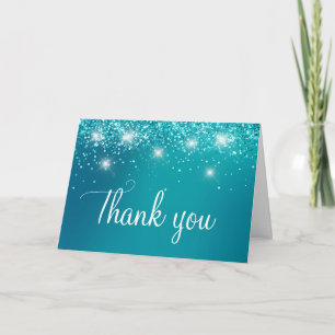 Turquoise Ombre Faux Glitter 40th Birthday Letterpress Thank You Card