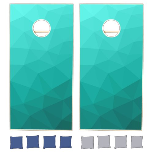 Turquoise ombre gradient geometric mesh pattern cornhole set