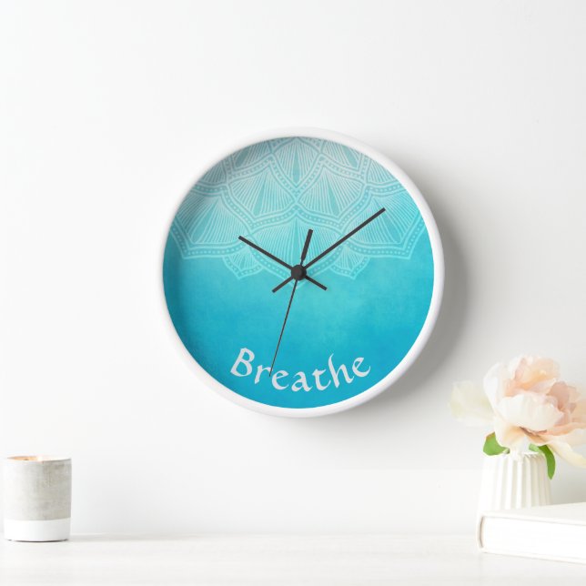 Turquoise Ombre Mandala Breathe Wall Clock (Home)