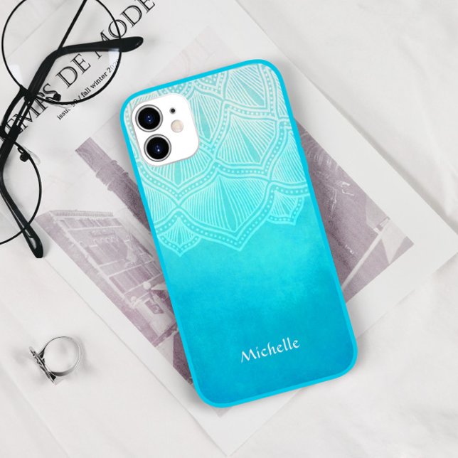 Turquoise Ombre Mandala Personalized Monogram Case-Mate iPhone Case (Creator Uploaded)