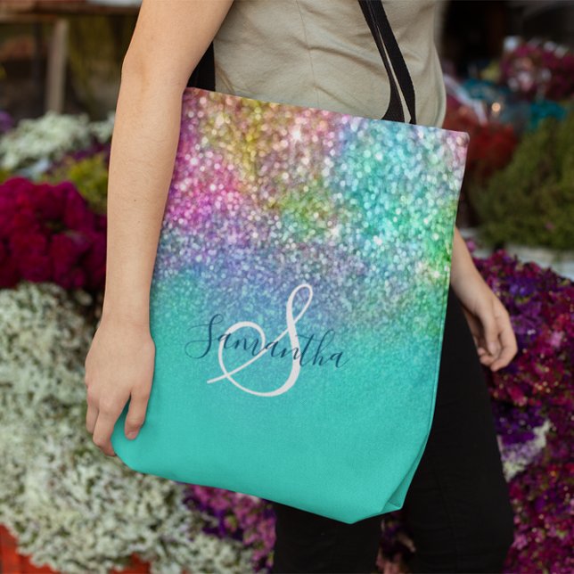 Turquoise Ombre Mermaid Bokeh Glitter Tote Bag (Turquoise Ombre Mermaid Bokeh Glitter Tote Bag)