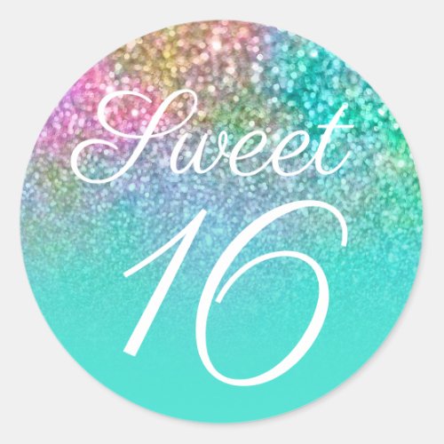 Turquoise Ombre Mermaid Glitter Sweet Sixteen Classic Round Sticker