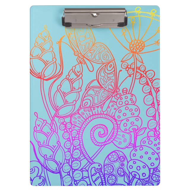 Turquoise Ombre rainbow Butterfly Clipboard (Front)