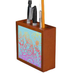 Turquoise Ombre rainbow Butterfly Desk Organizer