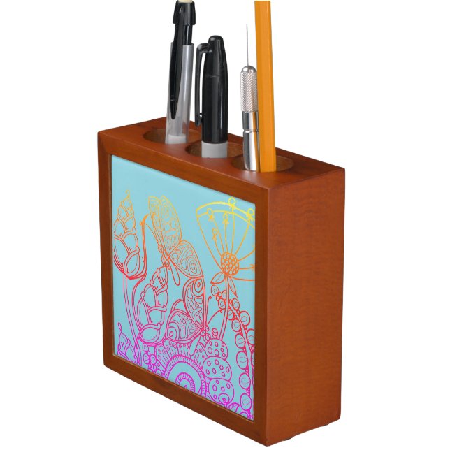 Turquoise Ombre rainbow Butterfly Desk Organizer (In Situ)