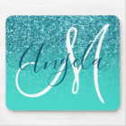 Turquoise Ombre Teal Faux Glitter Monogram