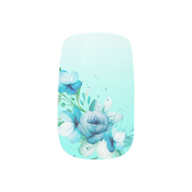 Turquoise ombre teal flowers matching nails minx nail art (Left Thumb)