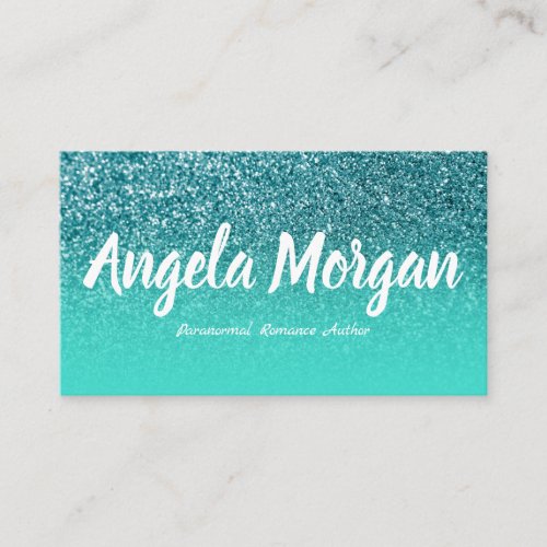 Turquoise Ombre Teal Glitter Photo Author Business Card