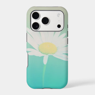 Turquoise Ombre White Daisy iPhone 17 Pro Case