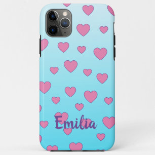 Turquoise Ombre with Heart design and Personalized iPhone 11 Pro Max Case