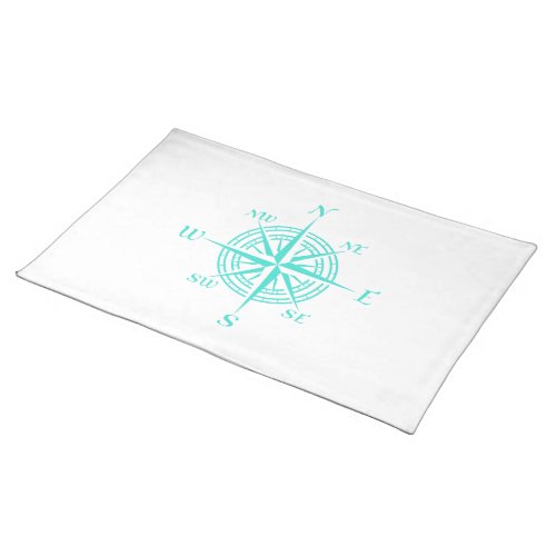 Turquoise On White Coastal Decor Compass Rose Placemat