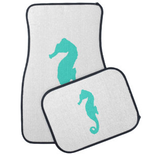 Turquoise On White Coastal Decor Seahorse Car Mat