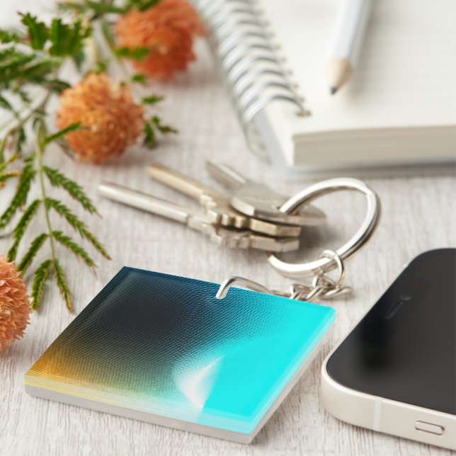 Turquoise Orange Abstract Gradient Mesh Art Keychain (Front Right)