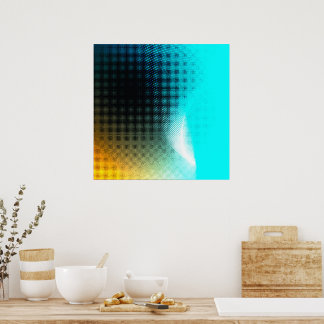Turquoise Orange Abstract Gradient Mesh Art Poster