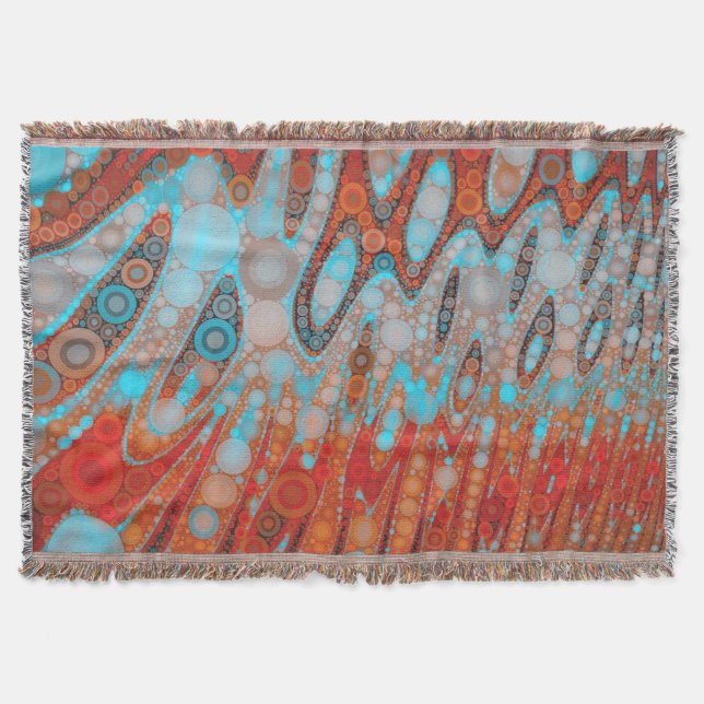 Turquoise Orange Abstract Throw Blanket (Front)