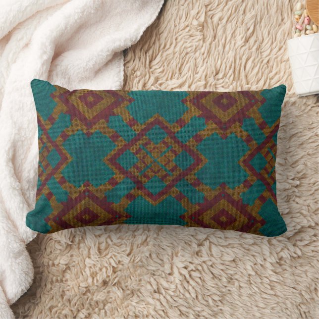 Turquoise orange and red textured geometric lumbar pillow (Blanket)
