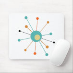 Turquoise Orange Atomic Age Starburst Mid Century Mouse Pad<br><div class="desc">This colorful mid century modern mouse pad features an atomic starburst in turquoise blue,  two shades of orange,  yellow,  and black. So fun to add to your desk!</div>
