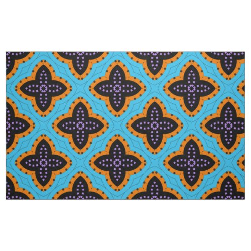 Turquoise Orange  Black Stylish Geometric Pattern Fabric