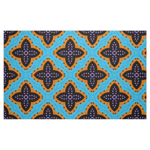 Turquoise Orange & Black Stylish Geometric Pattern Fabric