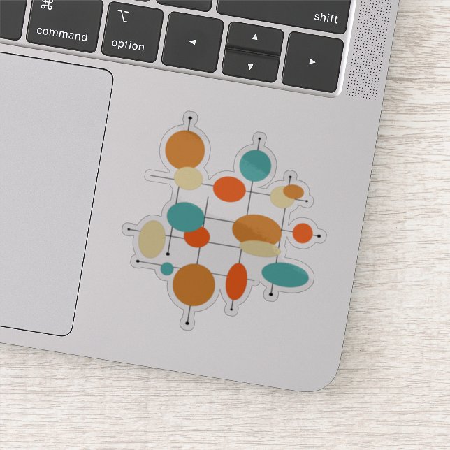 Turquoise Orange Circles Mid Century Modern Sticker (Detail)