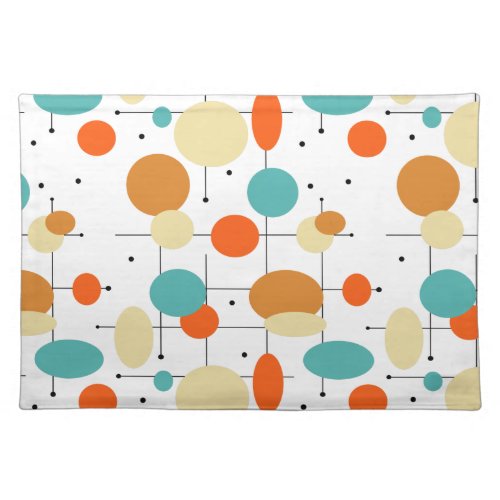 Turquoise Orange Circles Mid Century Pattern Cloth Placemat