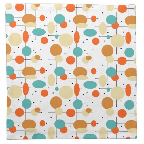 Turquoise Orange Circles Pattern Mid Century Cloth Napkin