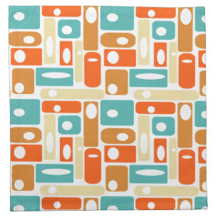Turquoise Orange Cream Abtract Pattern Mid-century Cloth Napkin