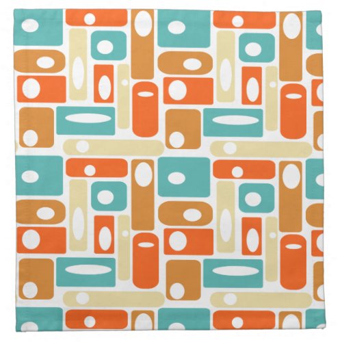 Turquoise Orange Cream Abtract Pattern Mid_century Cloth Napkin