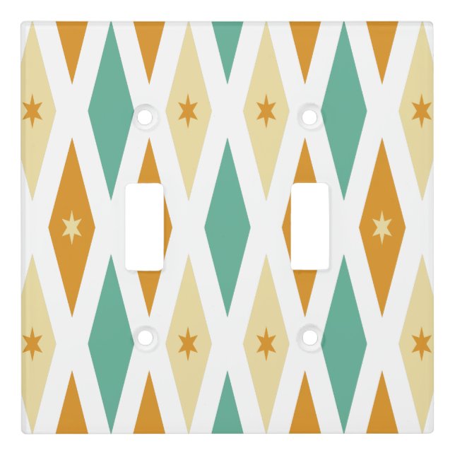 Turquoise Orange Cream Diamonds And Stars Retro Light Switch Cover (Front)