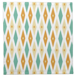 Turquoise Orange Cream Diamonds Stars Mid Century Cloth Napkin