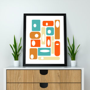 Turquoise Orange Cream Squares Mid-century Modern Poster
