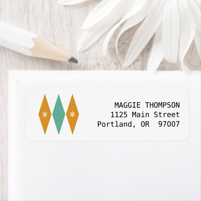 Turquoise Orange Cream Stars Diamonds Mid-century Label (Insitu)